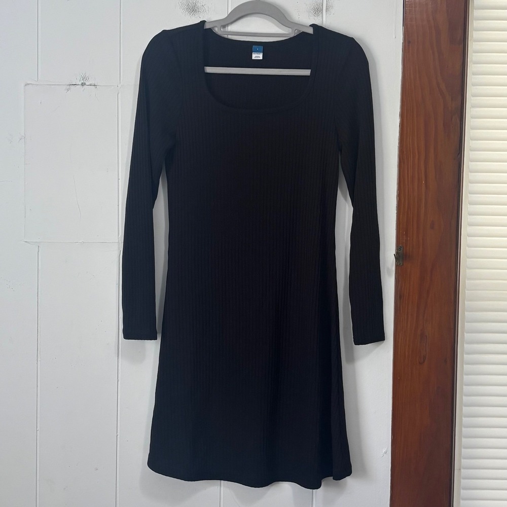 Old Navy Womens Black Ribbed Long Sleeve Scoop Neck Mini Dress Small